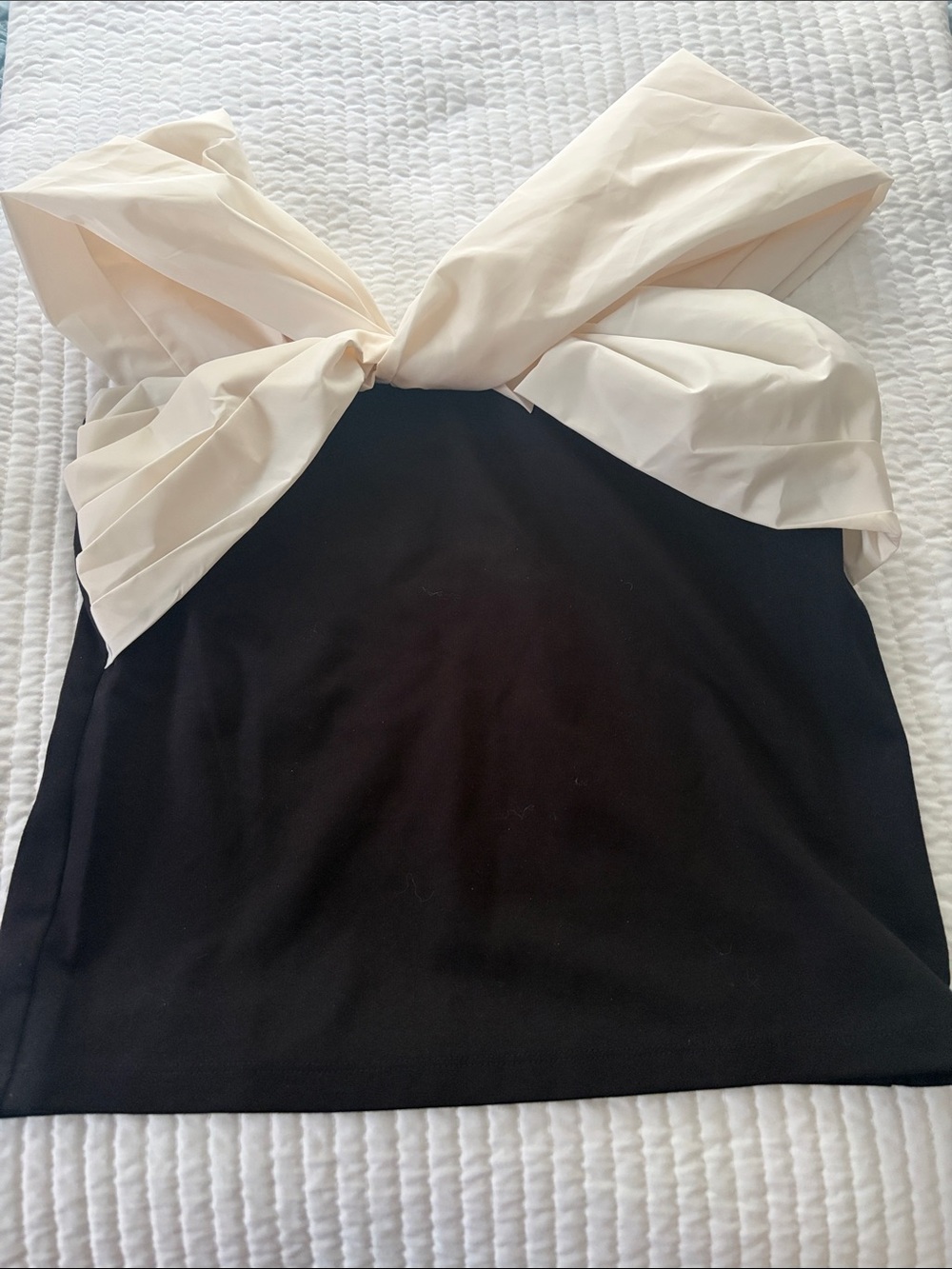 LOFT Black Strapless Top with Cream Bow Accent